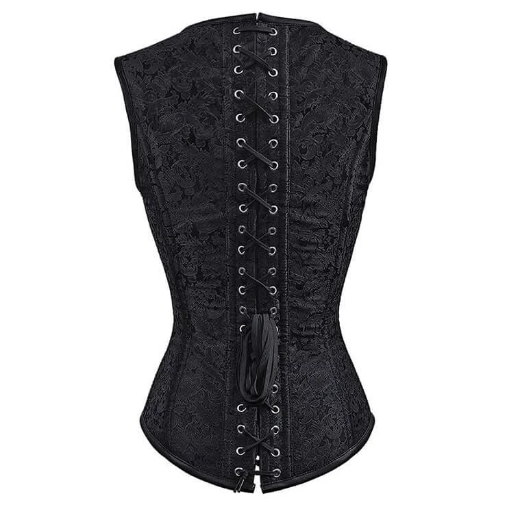 AnneCart Overbust Corsets Black Jacquard Pirate Steampunk Corset Vest