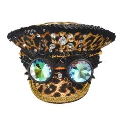 Malltop Leopard Print Rhinestone Hat With Spiked Goggles