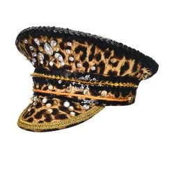 Malltop Leopard Print Rhinestone Hat With Spiked Goggles
