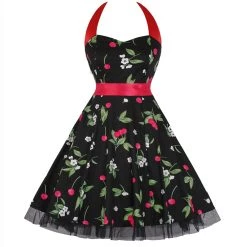 Malltop Black Halterneck Cherry 50's Dress Dresses