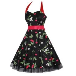 Malltop Black Halterneck Cherry 50's Dress Dresses