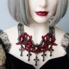 Malltop Chokers Red Gem & Cross Pendant Necklace (F)