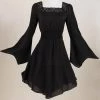 Malltop Black Renaissance Bell Sleeve Dress Women's