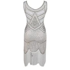 Hurly-Burly 1920's Great Gatsby White And Gold Beaded 1920's Gatsby Dress
