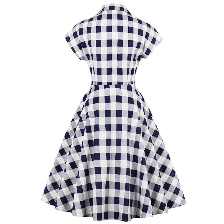 Malltop Blue And White Checked 50's Dress