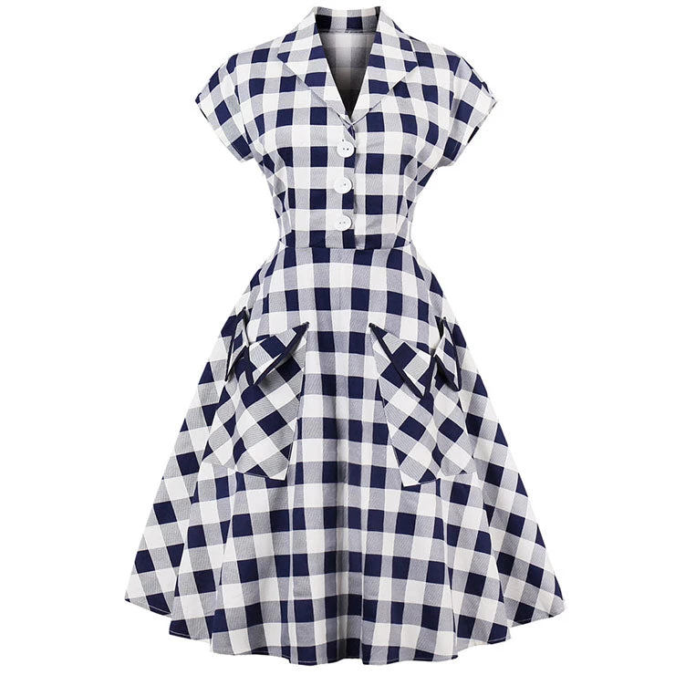Malltop Blue And White Checked 50's Dress