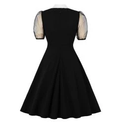 Malltop Black Puffy Sleeve Dress With Lace Collar
