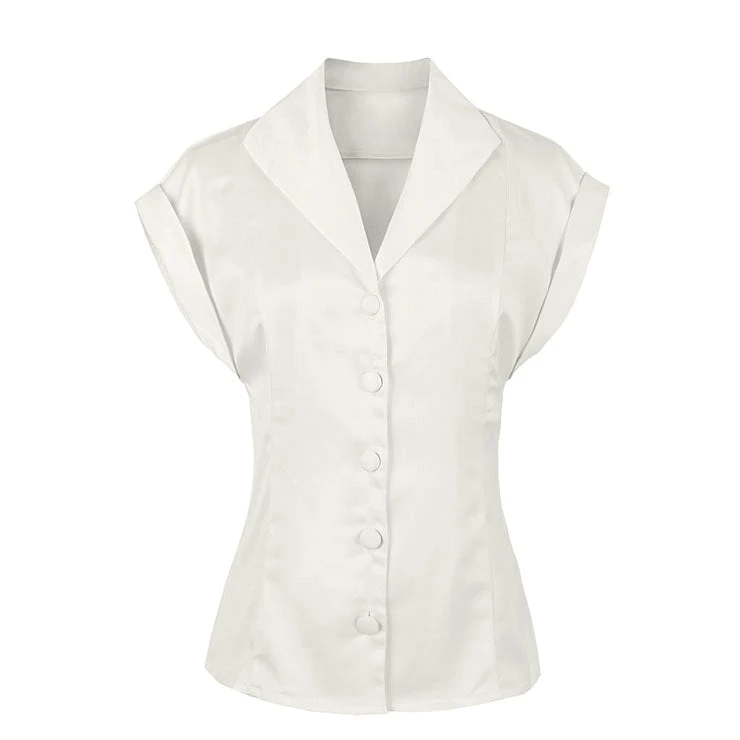 Malltop Ladies Satin White Collared Blouse