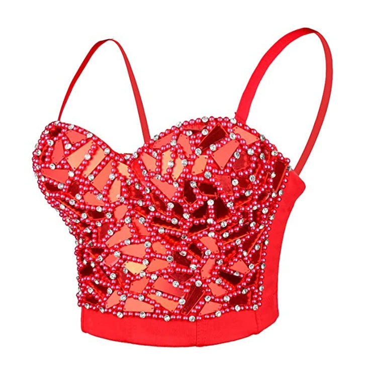 Malltop Sexy Red Sequins And Beads Bustier Crop Top Women's 4 Malltop Sexy Red Sequins And Beads Bustier Crop Top Women's
