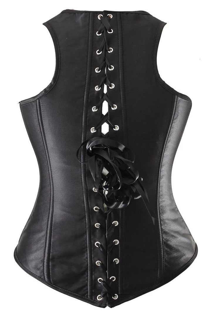 Malltop Black Satin Underbust Corset Vest 5 Malltop Black Satin Underbust Corset Vest