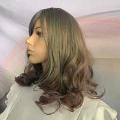 Bell's Wigs Grey And Purple Shoulder Length Curly Wig