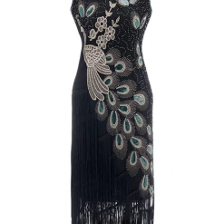 AnneCart 1920's Great Gatsby 1920's Gatsby Black & Gold Peacock Dress