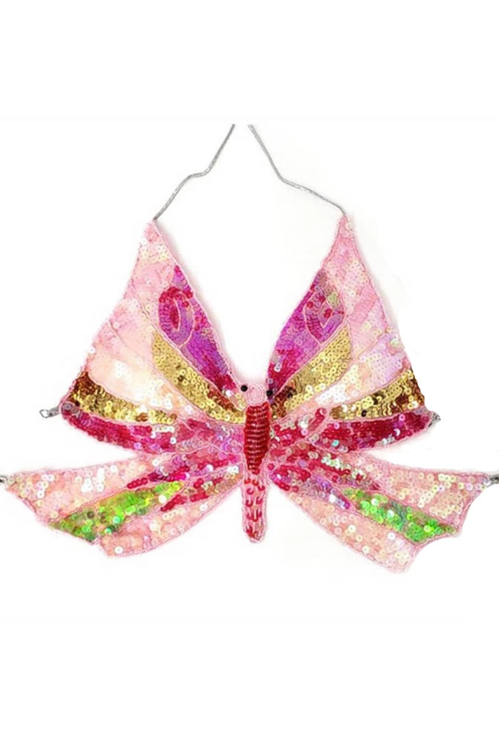 Best Dance Sequin Pink Gold & Lime Butterfly Halter Top Women's 3 Best Dance Sequin Pink Gold & Lime Butterfly Halter Top Women's