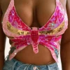 Best Dance Sequin Pink Gold & Aqua Butterfly Halter Top Women's