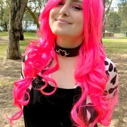 Bell's Wigs Deluxe Long Neon Pink Curly Wig