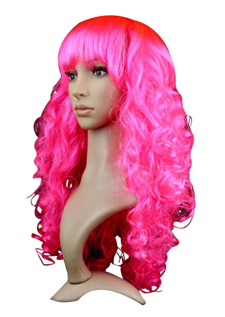 Malltop Curly Fluro Pink Party Wig Wigs 3 Malltop Curly Fluro Pink Party Wig Wigs