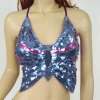 Best Dance Sequin Periwinkle Purple And Pink Butterfly Halter Top Women's