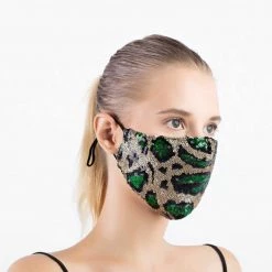 DHGate Sequin Gold And Green Leopard Face Mask Face Masks
