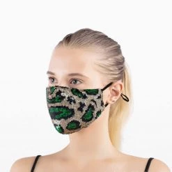 DHGate Sequin Gold And Green Leopard Face Mask Face Masks