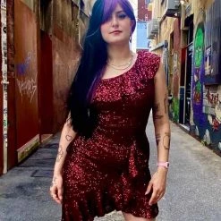 Global Lover Dresses Burgundy Sequin Fishtail Cocktail Dress