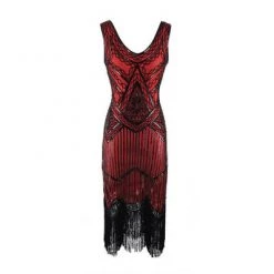 Hurly-Burly Red And Black Beaded 1920's Gatsby Dress 1920's Great Gatsby