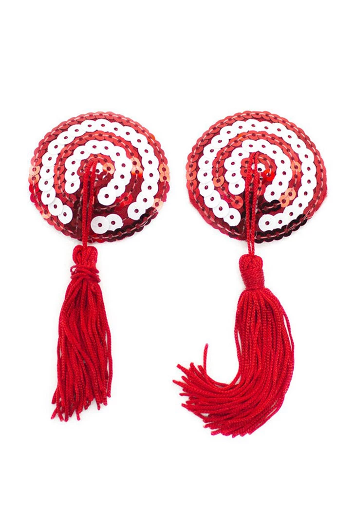 AnneCart Red And White Nipple Pasties With Red Tassels 3 AnneCart Red And White Nipple Pasties With Red Tassels