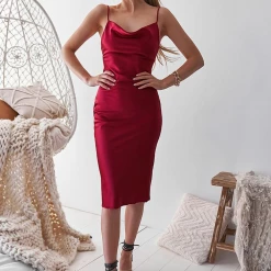 Alibaba Deep Red Midi Slip Dress