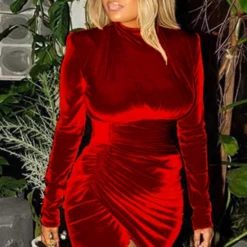 Global Lover Women's Red Velvet Wrap Dress