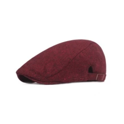 Annecart Burgundy Herringbone Flat Cap Hats & Headwear