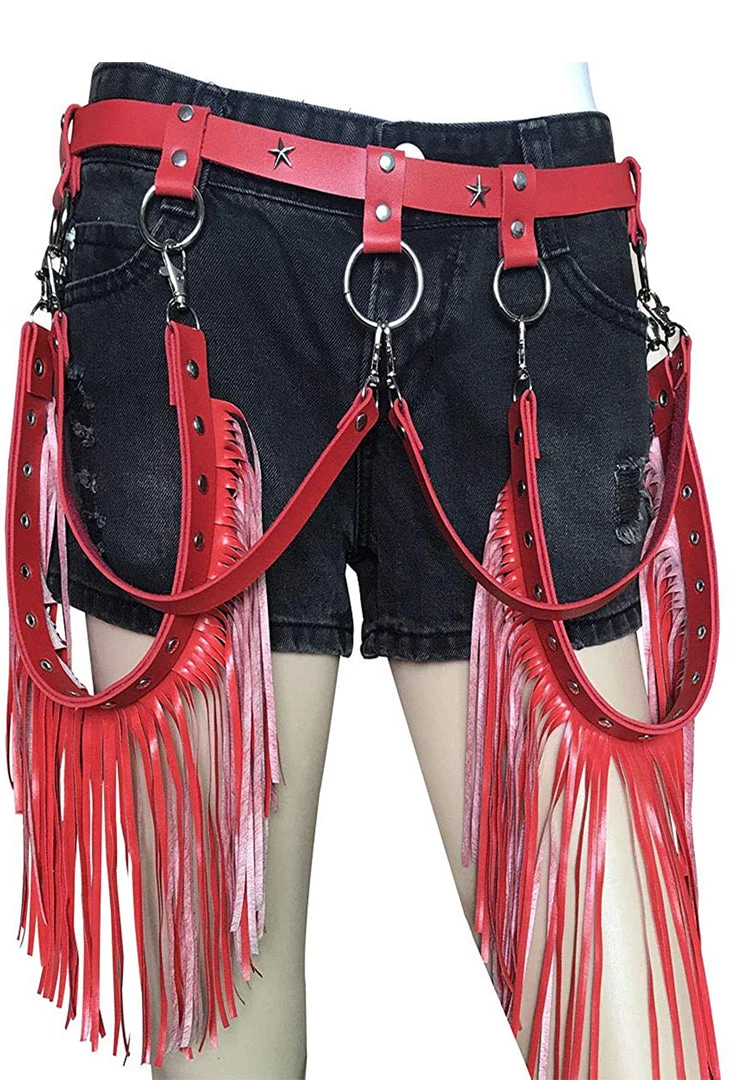 AnneCart Belts & Harnesses Red Tassel And Chain Belt 3 AnneCart Belts & Harnesses Red Tassel And Chain Belt