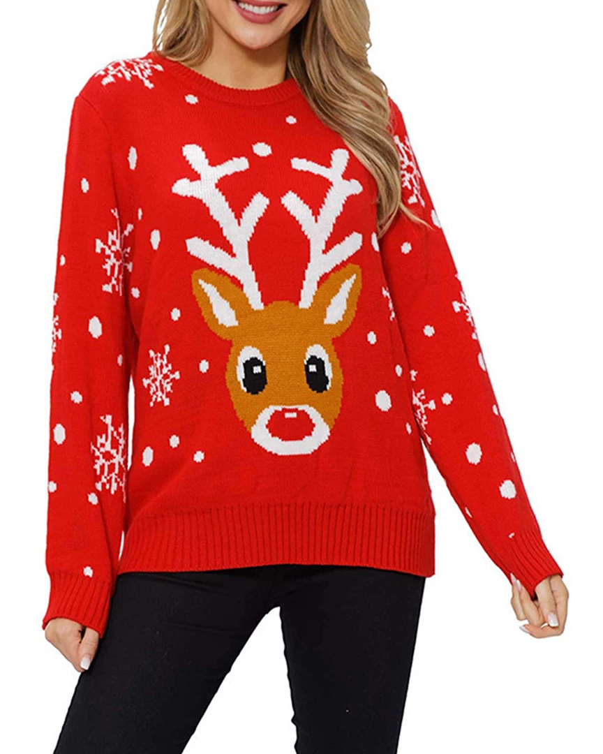William H Deluxe Red Reindeer Cutie Sweater Outerwear 3 William H Deluxe Red Reindeer Cutie Sweater Outerwear