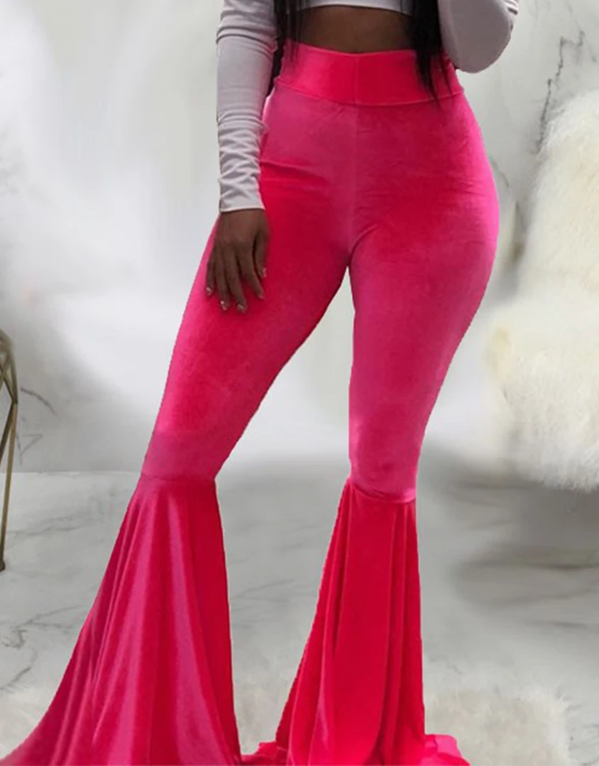 Global Lover Clothing Rose Pink Velvet Bell Bottom Pants 3 Global Lover Clothing Rose Pink Velvet Bell Bottom Pants