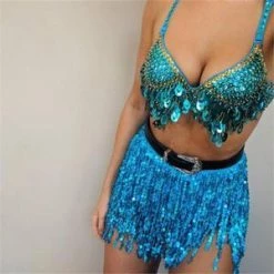 Best Dance Aqua Blue Sequin Wrap Around Skirt