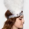 Unknown Headbands Silver Sequin Feather Gatsby Headband