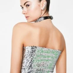Hurly-Burly Festival Wear Silver Sequin Tube Top