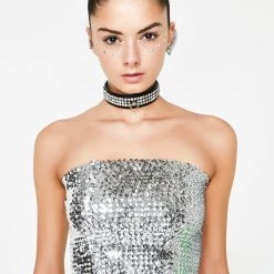Hurly-Burly Festival Wear Silver Sequin Tube Top