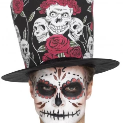 Smiffys Day Of The Dead Skull & Rose Top Hat Costume Accessories