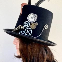 Hurly-Burly Steampunk Feathers & Chain Top Hat (SS)