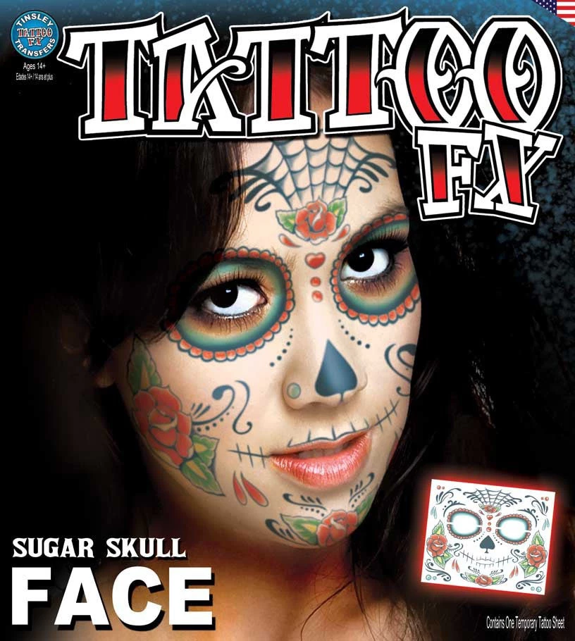 Tinsley Special FX Makeup Sugar Skull Full Face Tattoo 3 Tinsley Special FX Makeup Sugar Skull Full Face Tattoo