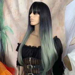 Bell's Wigs Deluxe Straight Ombre Black To Sage Silver Wig 10 Bell's Wigs Deluxe Straight Ombre Black To Sage Silver Wig