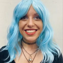 Cherry Guo Deluxe Shoulder Length Loose Wave Aqua Blue Wig