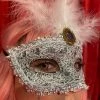 Gold Star Masks & Eyemasks White Lace Feather Mask With Gold Detail