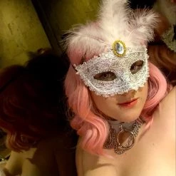 Gold Star Masks & Eyemasks White Lace Feather Mask With Gold Detail