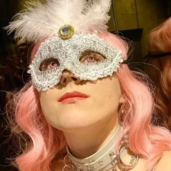 Gold Star Masks & Eyemasks White Lace Feather Mask With Gold Detail