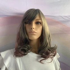Bell's Wigs Grey And Purple Shoulder Length Curly Wig