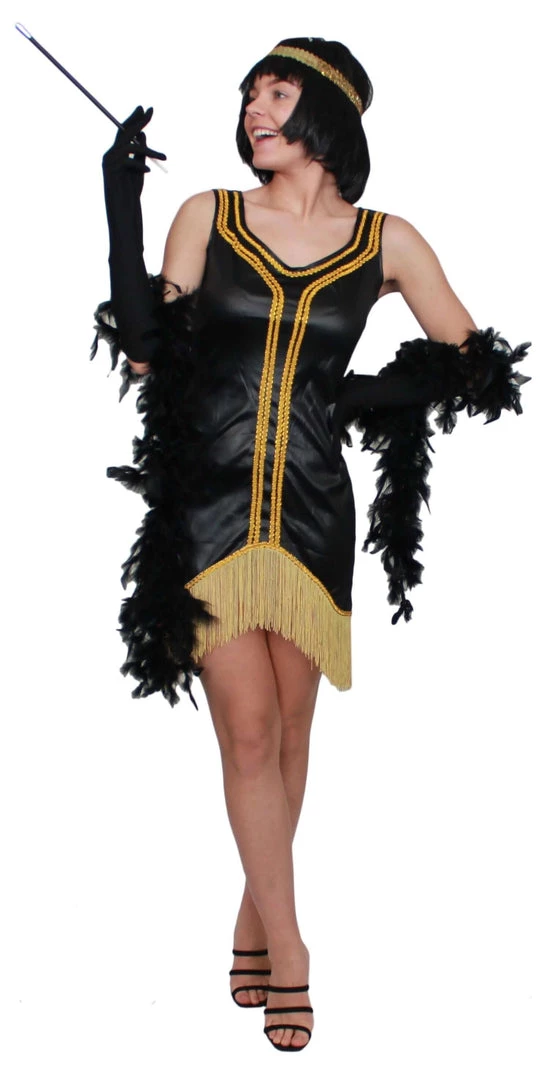 Gold Star 1920's Great Gatsby 1920's Black With Gold Fringe Detail Flapper Costume 3 Gold Star 1920's Great Gatsby 1920's Black With Gold Fringe Detail Flapper Costume