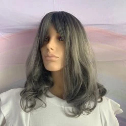 Bell's Wigs Black To Dark Grey Curly Shoulder Length Wig