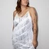 Moo Moo Adults White And Silver Diagonal Fringe Sequined Flapper Dress