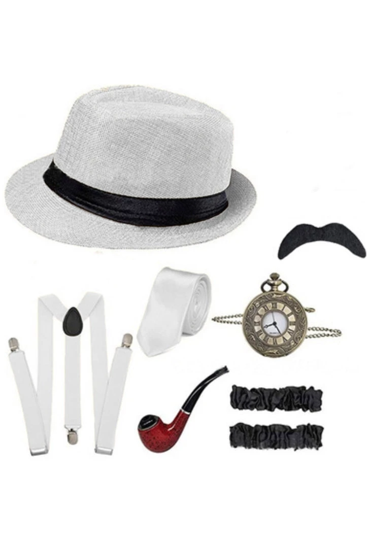 AnneCart Men’s White Gatsby Accessory Kit 1920's Gatsby Accessories 3 AnneCart Men’s White Gatsby Accessory Kit 1920's Gatsby Accessories