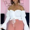 Global Lover White Off The Shoulder Ruffle Crop Top